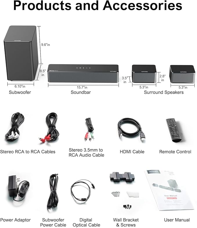 ULTIMEA 5.1 Sound Bar for Smart TV, with Dolby Atmos, 410W Peak Power, Surround Sound System for TV, Wireless Subwoofer Bass Boost, Surround Adjustable, APP Control, Poseidon D60(New 2025 Model)