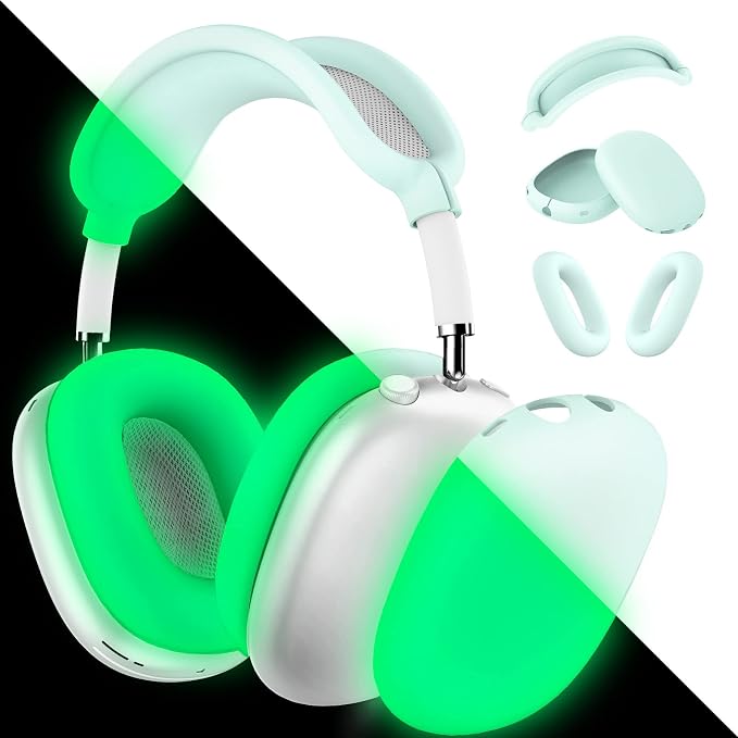 Silicone Case Cover for AirPods Max Headphones,Ear Pad Case Cover/Ear Cup Cover/Headband Cover for AirPod Max 2/1(2026/2024/2020)(USB-C/Lightning),Silicone Accessories for Apple AirPod Max, Glow Green