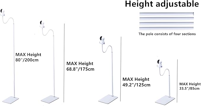 80"-31" Tall White Floor Holder Stand Mount for Security Cameras, 3.2lbs Base,Height Adjustable 31.5-80",Compatible with Baby Camera Monitor/Security Cameras/Pet Camera