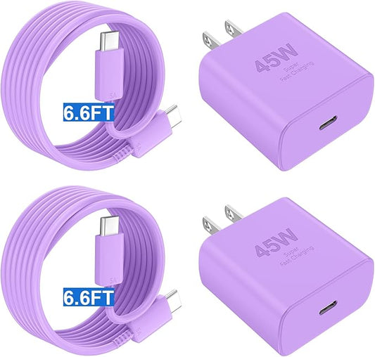 16 Pro Max Charger Fast Charging, 45W USB C Super Fast Charger Block & 6.6FT Long Type C Cable for Phone 16/16 Pro/15/15 Pro Max, Galaxy, Purple