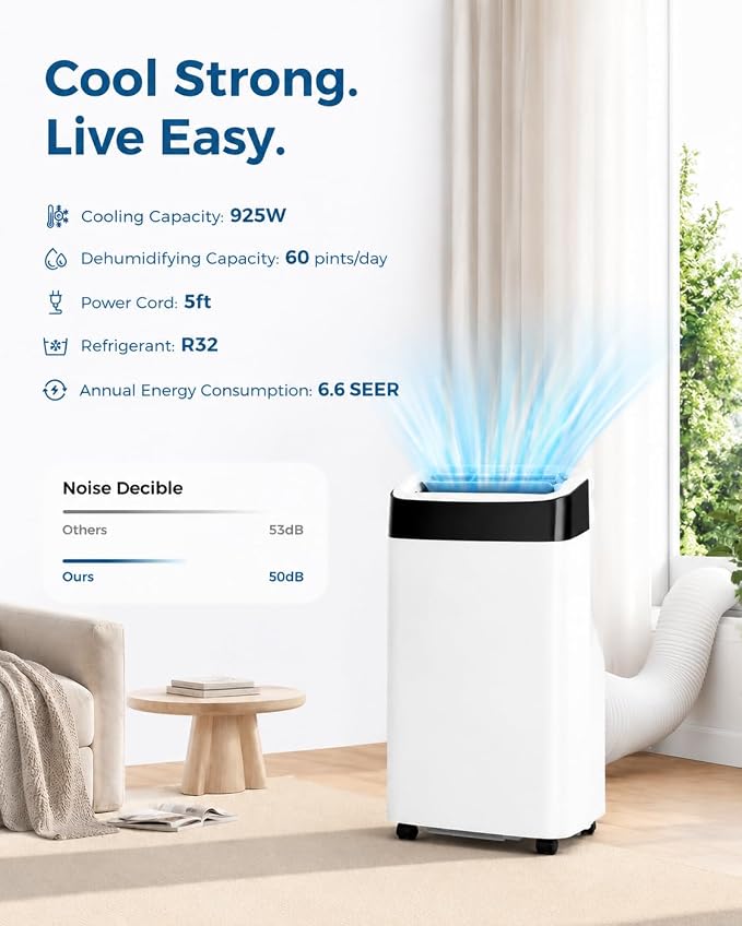 10000 BTU Portable Air Conditioners, 4-in-1 AC Unit with Cooling, Fan, Dehumidifier and Sleep Modes, for Rooms Up to 450 Sq.Ft, Remote Control, 24H Timer, Window Kit for Bedroom Apartment Dorm