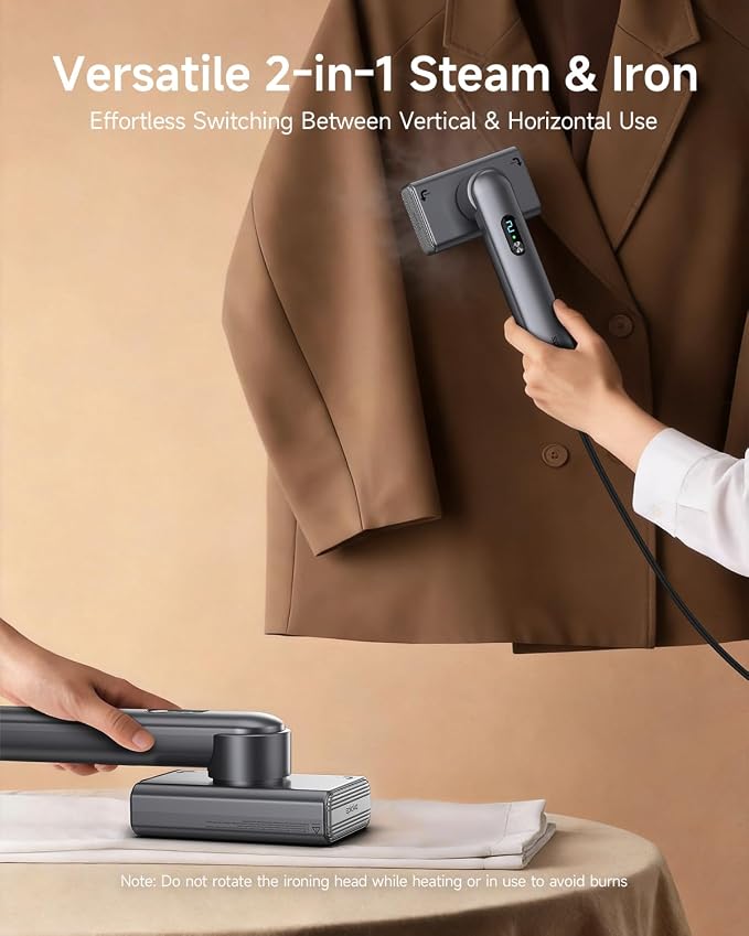 Epicka Dual Voltage Global Travel Steamer (100-240V) – Portable 2-in-1 Handheld Steamer & Iron with Auto Shut-Off & Dual Steam Modes for Clothes & Garments, Grey