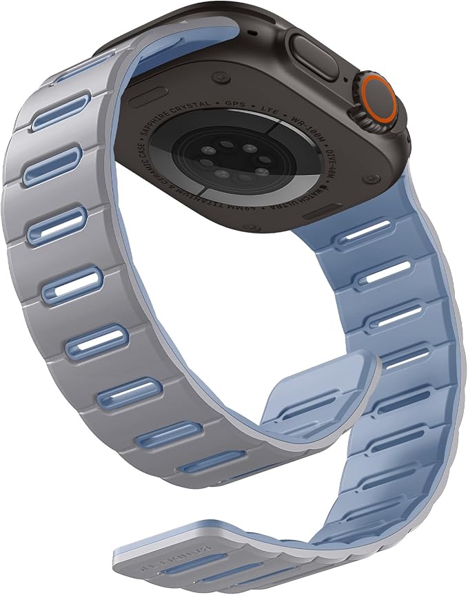 Bandletic Reversible Magnetic Bands Compatible with Apple Watch Ultra 2/Ultra 3 Band 49mm/46mm/45mm/44mm/42mm(3/2/1) Men, Strong Magnet Strap for iWatch Series 11 10 Ultra SE3 9 8 7 6 5 4,Grey IceBlue