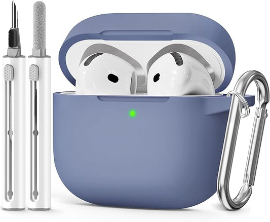 for AirPods 4 Case 2024 Come with Cleaner Kit,Soft Silicone Protective Cover for Apple AirPods 4th Generation Cases with Keychain,Compatible with AirPod 4 Case for Women Men-Lavender