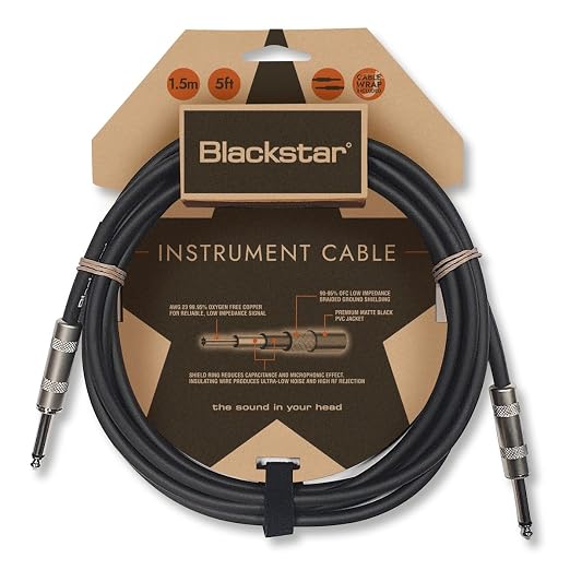 Blackstar 6m (20ft) Instrument Cable Straight ¼” Jack to Straight ¼” Jack for Bass/Electric Guitar/Electro-Acoustic/Keyboard/Amp (BSCABLESTD20FTSS)