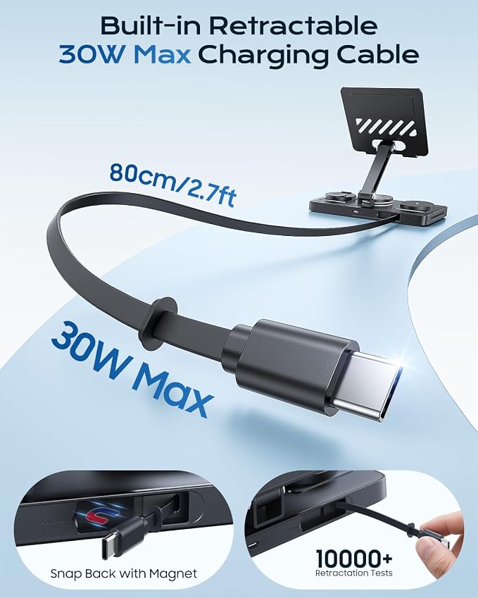 5 in 1 Charging Station for Apple Multiple Devices &65W Adapter, 30W Max Bulit-in Retractable Cable Fast Wired Charging Stand for iPad/Tab, Foldable Magnetic Wireless Charger for iPhone 17/iWatch/Buds