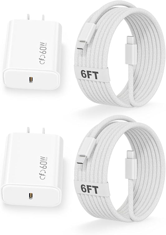 Charge for iPhone 17/16/15 Charger, 2Pack 40W-60W Dynamic Type C Wall Charger Adapter USB C Charger Block 6FT USB-C to C Woven Braid Cable for Apple iPhone 17 Pro Max/iPhone 16 Plus, iPad Pro/Air/Mini