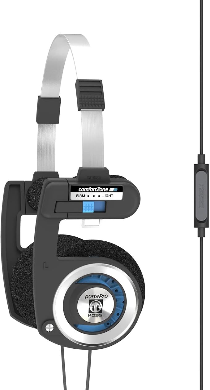 Koss Porta Pro with Microphone and Remote On-Ear Headphones, In-Line Microphone and Touch Remote Control, Wired with 3.5mm Plug | Inline microphone, 1-touch remote, rugged cable system, on-ear headphones
