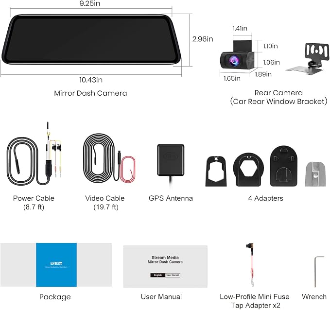 AUTO-VOX V5PRO 1080P 9.35'' OEM Rear View Mirror Camera, Full Laminated Ultrathin Touch Screen Mirror Dash Cam Front and Rear with No Glare, Super Night Vision Car Backup Camera Mirror