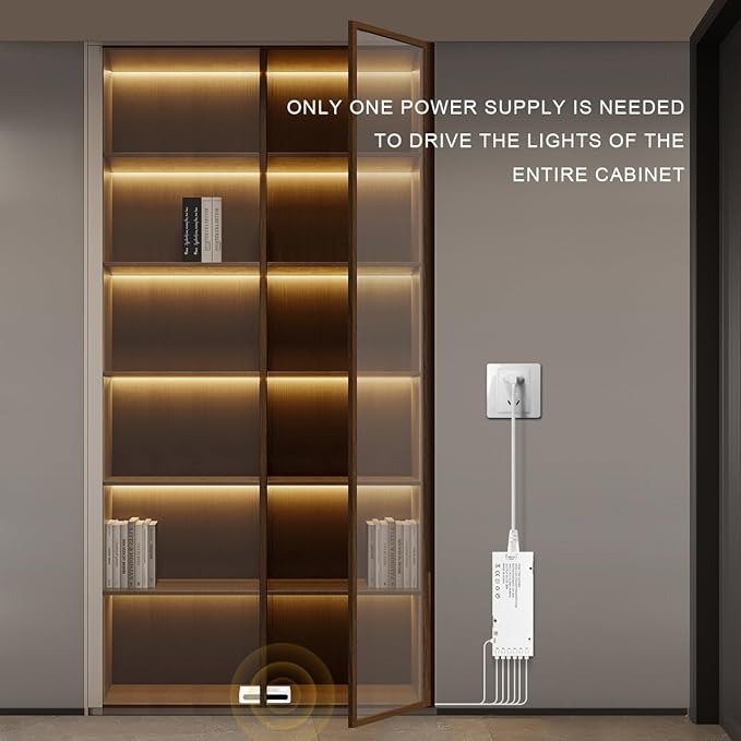 12V COB LED Strip Light,6 -in-1 Door Sensor Control LED Under Cabinet Lighting,3.3Ft 3000K Warm White Shelf Lighting Strip for Wine Cabinets, Shoe Racks, Display Cabinets, Kitchen Cabinets