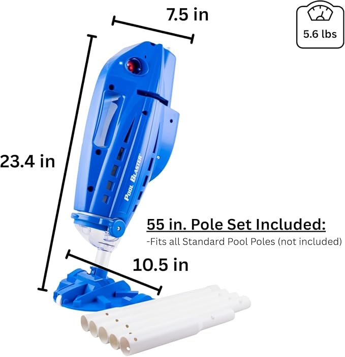POOL BLASTER Millennium Cordless Pool Vacuum for Above Ground Pools w/Pole Set, High Capacity, Strong Suction, Handheld Rechargeable Swimming Pool Vacuum for Inground Pools, Hoseless, by Water Tech