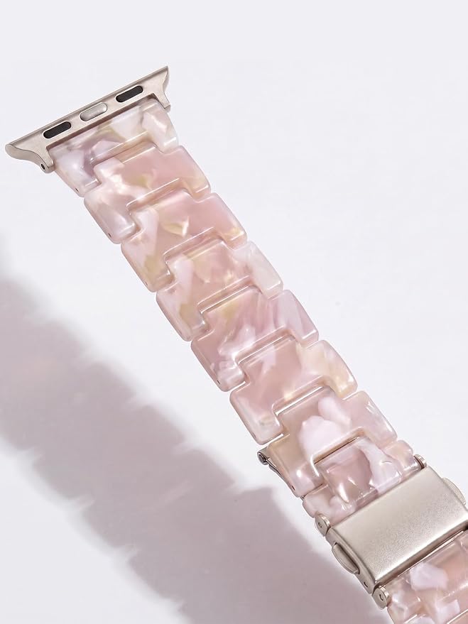 V-MORO Resin Bands Compatible with Apple Watch Series 11/10/9/8/7 Band 45mm 46mm Starlight Buckle Lightweight Fashion Fancy Strap Bracelet for iwatch Series SE/6/5/4/3/2/1(Floral Pink,42/44/45/46/49mm)