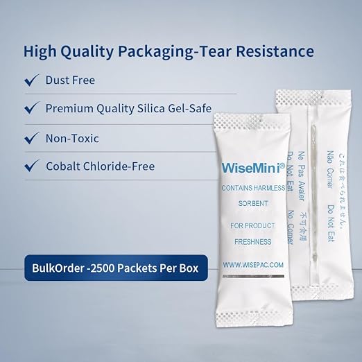 Wisesorb 1800pcs 10g Premium Silica Gel Desiccant Packs, Humidity Packets Food Safe Moisture Absorbering Desiccants, Moisture Absorbers for Storage, Dessicants Packets Dehumidifiers, WiseMini