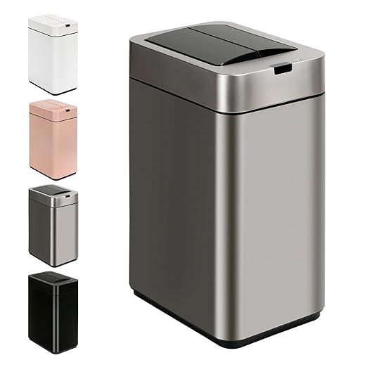 SYNCVIBE Sensor Trash Can with Butterfly Lid 2.6 Gallon Rectangular Automatic Garbage Can, Stainless Steel Trash Bin, Slim Waterproof Wastebaskets with Lid Soft Close for Under Counter, Silver