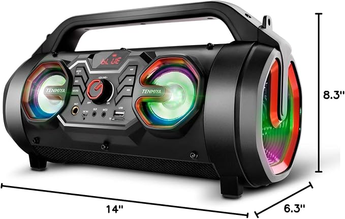 Portable Bluetooth Speaker with Subwoofer, Wireless Speakers with Booming Bass, FM Radio, RGB Lights, EQ, Stereo Sound, 10H Playtime, 30W Loud Speaker for Home, Outdoor, Party, Travel, Camping, Gifts