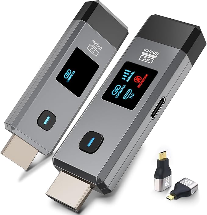 Wireless HDMI Transmitter and Receiver 328ft/100m Extender 4K Decode Input 1080P Output Plug&Play Portable 2.4G/5.8G for Video and Audio to Monitor from PC/Projector/TV Box,with LED Display