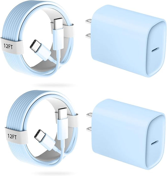 Phone 17 16 15 Pro Charger Fast Charging, 20W USB C Fast Charger Block with 12FT Long Type C Chargers Fast Charging Cable Cord for Phone 17/17 Pro/17 Pro Max/Air/16 Pro Max/16 Pro/15Pro Max/Pro, S24