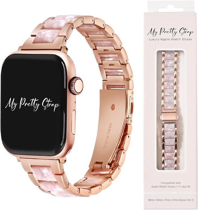 My Pretty Strap - Compatible Apple Watch Band Strap, Stainless Steel Fashion iWatch Replacement Strap- Easy Resizing, No Tool Needed, Fits Most Wrists- Series 1-11, SE and Ultra