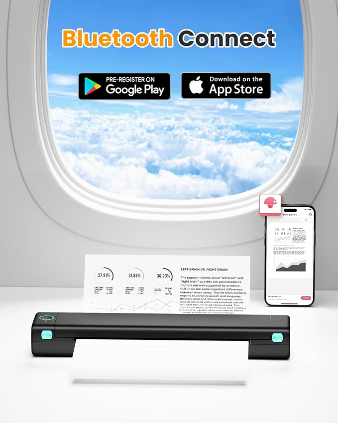 Phomemo M08F Pro Portable Printers Wireless Travel, [Upgrade] Portable Thermal Printers Support 8.5" X 11" US Letter, Inkless Bluetooth Printer Compatible with iOS, Android, PC, Printer with Case