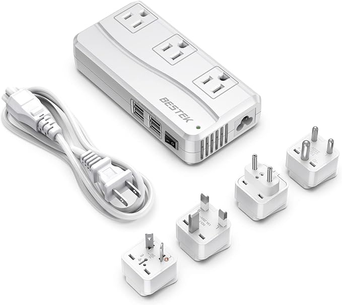 BESTEK Universal Travel Adapter 220V to 110V Voltage Converter with 6A 4-Port USB Charging and UK/AU/US/EU Worldwide Plug Adapter
