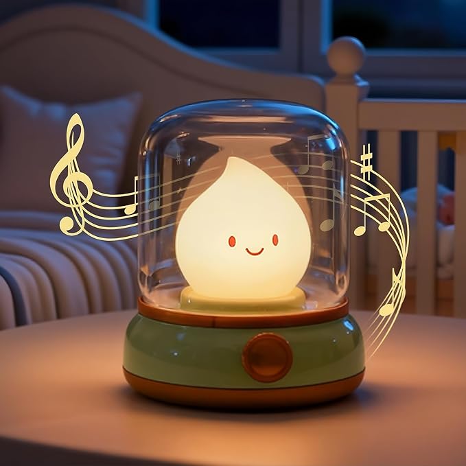 Cute Smiley Night Light with White Noise, Vintage Flickering Flame Lamp, USB Rechargeable Dimmable Sleep Timer, Cozy Lamp Sleep Aid Sound Machine for Bedroom