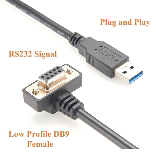 90 Degree Low Profile Slim DB9 RS232 Serial Cable with FTDI FT232RNL USB 2.0 to D-Sub 9Pin Female COM Port Converter Cable for PLC, POS Terminals, CNC, Modems (4Pin Down, 1M/3.28FT)