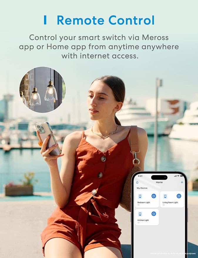 3 Way Smart Switch, Meross Smart Light Switch Supports Apple HomeKit, Siri, Alexa, Google Assistant & SmartThings, 2.4Ghz WiFi Light Switch Neutral Wire Required, Remote Control Timer 2 Pack