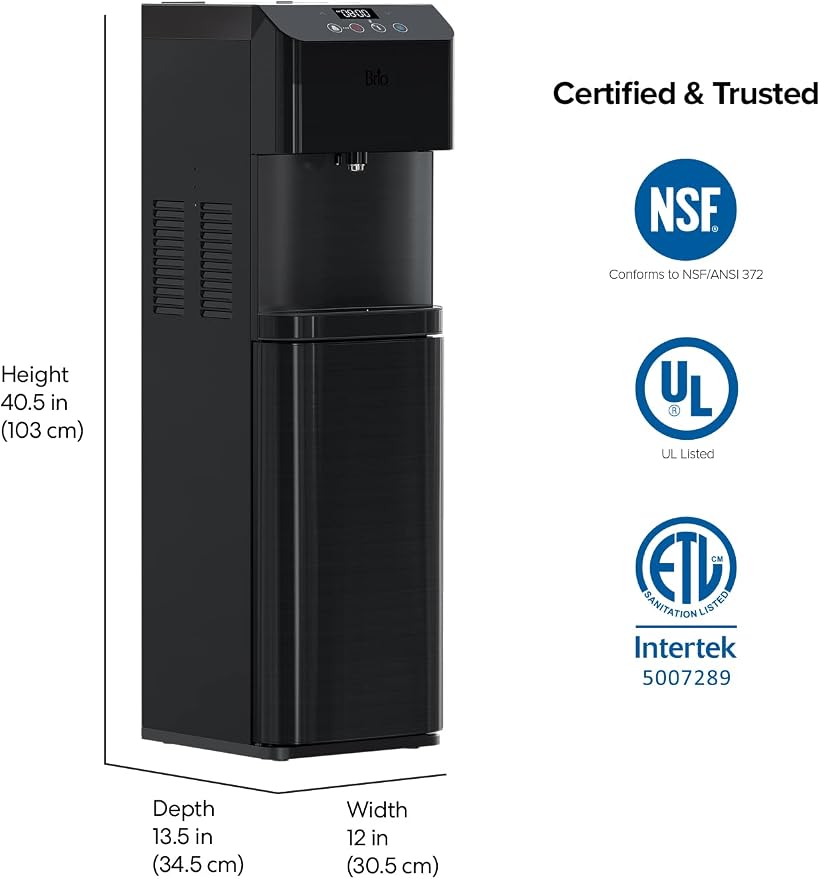Brio Moderna Bottom Load Water Cooler Dispenser - Tri-Temp, Adjustable Temperature, Self-Cleaning, Touch Dispense, Child Safety Lock, Holds 3 or 5 Gallon Bottles, Digital Display and LED Light