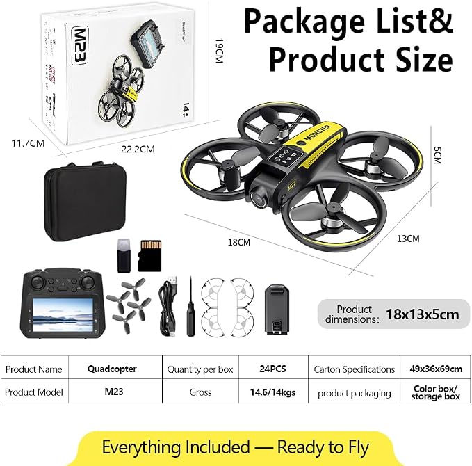 CloudWings Drone with camera for kids and Remote – Beginner RC Drone for Kids with Brushless Motor, Optical Flow Hover, One-Key Takeoff, FPV Video （black and yellow 1 Batteries)