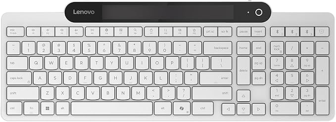 Lenovo 800 Self-Charging Bluetooth Keyboard, Uses Ambient Light for Charging, Bluetooth 5.1, Supports 3 Devices, Battery Free, Wireless, White