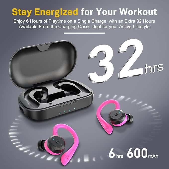 APEKX Bluetooth Headphones True Wireless Earbuds with Charging Case IPX7 Waterproof Stereo Sound Earphones Built-in Mic in-Ear Headsets Deep Bass for Sport Running Gym Workout Exercise Red