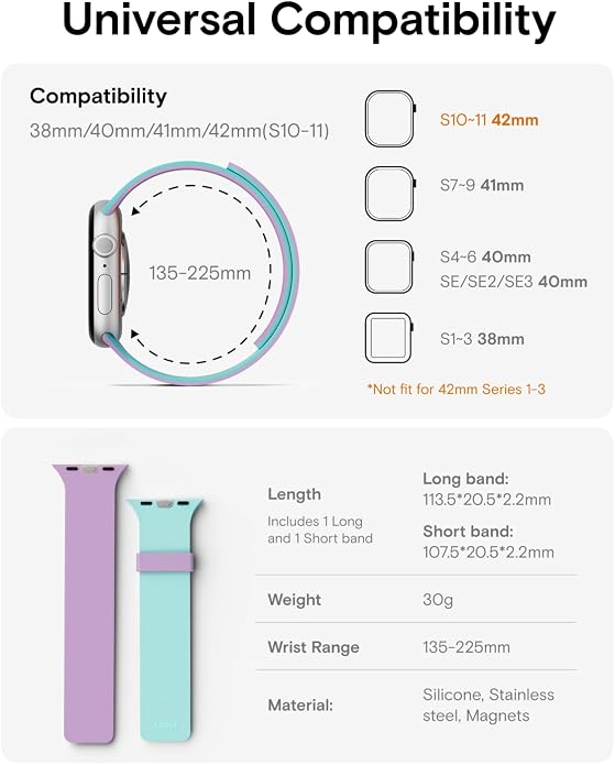 MOFT Snap Duo Watch Bands Compatible with Apple Watch, Quick Magnetic Wear, Duo-Color Design & Soft Silicone, iWatch Bands for Ultra 3/2/1, Series 11/10/9/8/7/SE/6/5/4/3/2/1, 38/40/41/42/44/45/46/49mm