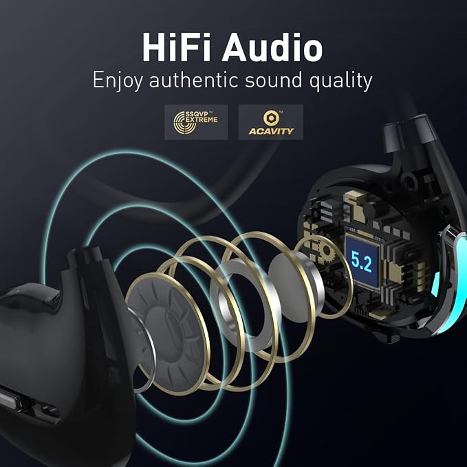 Open Ear Air Conduction Wireless Bluetooth Headphones Lightweight Pain-Free Design with Active Noise Cancellation IPX4 Waterproof Clear Calls for Sports Work and Outdoor Activities-Black