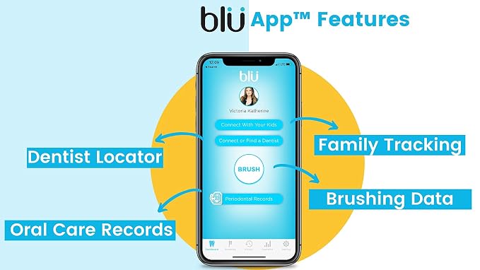 Blu Smart Toothbrush for Kids Up to 8 Years, App-Enabled Sonic Toothbrush with Live Tracking, Helps Build Healthy Brushing Habits, Rechargeable Electric (Blue)