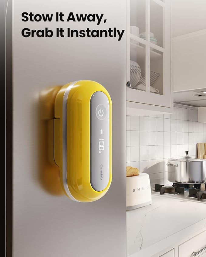Canslab RETRO Electric Can Opener, Auto-Stop One-Touch Operation, USB Rechargeable with LED Battery Track, Side Cut Smooth Edge Can Opener for Seniors with Arthritis, Wall-Mountable Small Size,Yellow