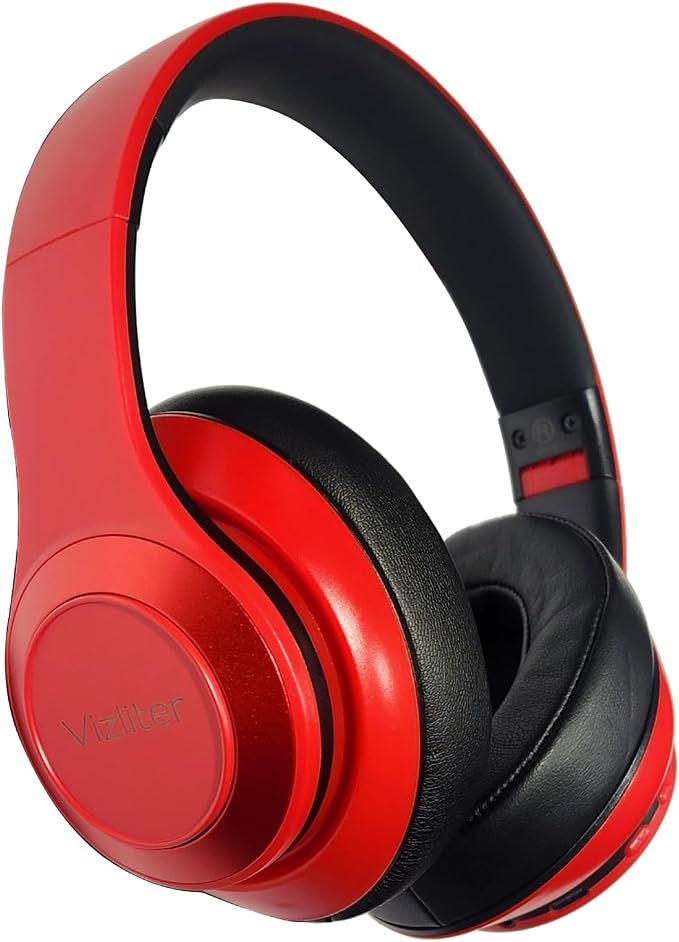 Vizliter Bluetooth Headphones, TWS Deep Bass Wireless Over-Ear Headset 5.3 with Built-in Mic LED Lights, Noise Cancelling Audio Earphones (Red Black)