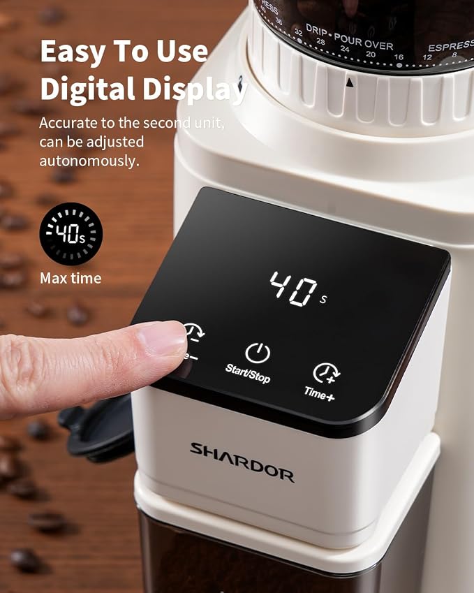 SHARDOR Professional Conical Burr Coffee Grinder, Coffee Bean Grinder with 48 Grind Settings for Espresso, Drip & French Press, Upgraded Anti-Static Technology, Precision Timer, White
