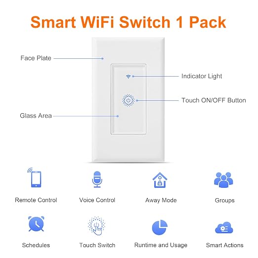 Smart Switch, Smart Light Switch, Single-Pole, No Hub Required, Neutral Wire Required, 1-Pack