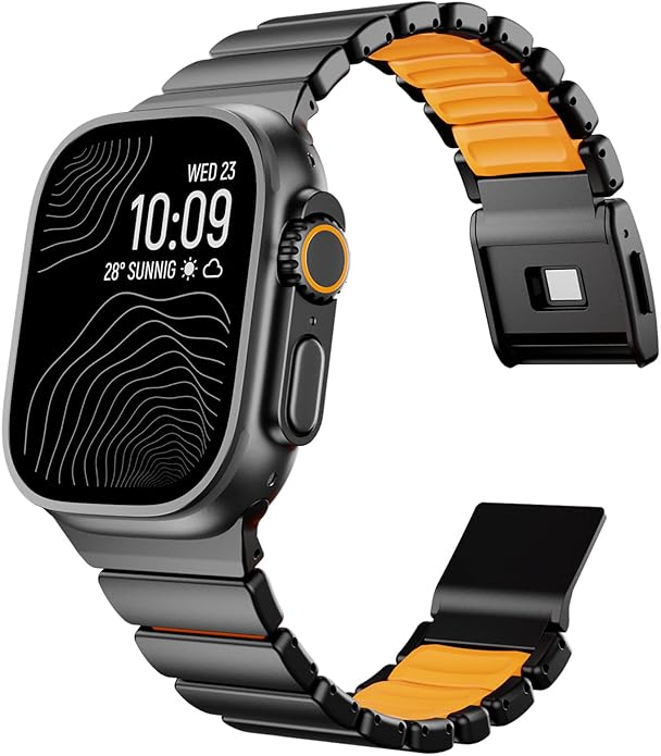 Magnetic Titanium Band Compatible with Apple Watch Ultra 3/2/1 Band 49mm Series 11 10 46mm 45mm 44mm 42mm SE 3/2/1 9 8 7 6 5 4,Luxury Silicone Dual-Layer Link For iwatch Men Women