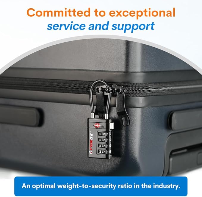Forge Open Alert TSA Approved Luggage Locks, 4 Digit Combination TSA Travel Locks with TSA008, Zinc Alloy Body for Luggage, Suitcase, Backpack, and More. Black 2 Locks.
