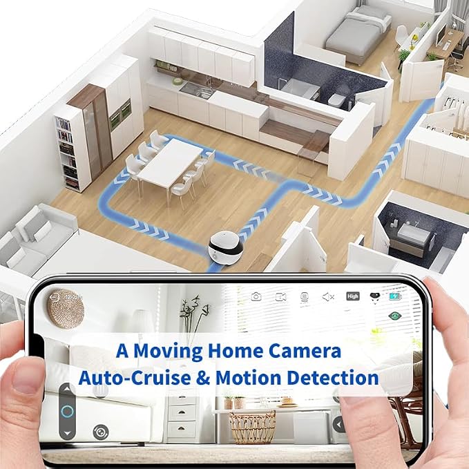 Rocon Ebo SE Pet Robot Camera, 2 Way Talk, Night Vision, App Remote Control, Indoor Security Camera, Movable Cam for Dog/Cat/Baby, SD Card