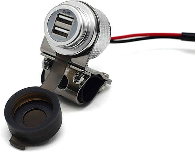 Cliff Top Motorcycle USB Charger Waterproof Dual USB Port 4A 20W Aluminium, with Magnetic Power Switch Heavy Duty for 7/8’’ and 1’’ Handlebars - Prevents Battery Drain (Silver)