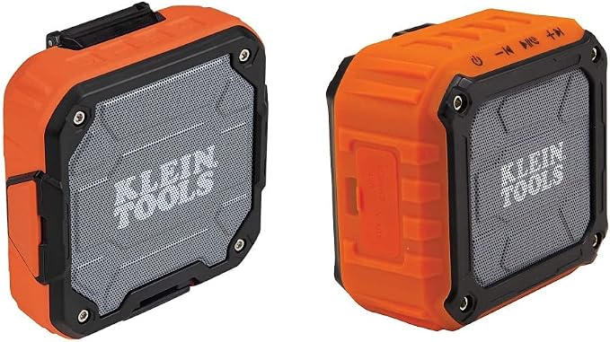 Klein Tools AEPJS2 and AEPJS1 Bluetooth Speakers With Magnetic Strip, Hook, Wireless Portable Jobsite Audio, Hands-Free Calls, IPX5 Waterproof, Worksite Ready