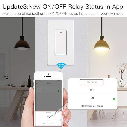 MoesGo WiFi Wall Push Button Smart Light Switch,Multi-Control, 2.4GHz WiFi Light Switches, Neutral Wire Required,Remote Control Smart Life/Tuya, Work with Alexa,Google Home White 1 Gang
