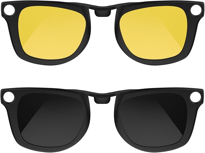 HiBloks 2Pcs Polarized Clip-on Compatible with Ray-Ban Meta Wayfarer & Gen 2 (RW4006/RW4012 Regular), Discoloration Clip for RayBan Meta Gen 2 Accessories (Night Vision Yellow, Black)
