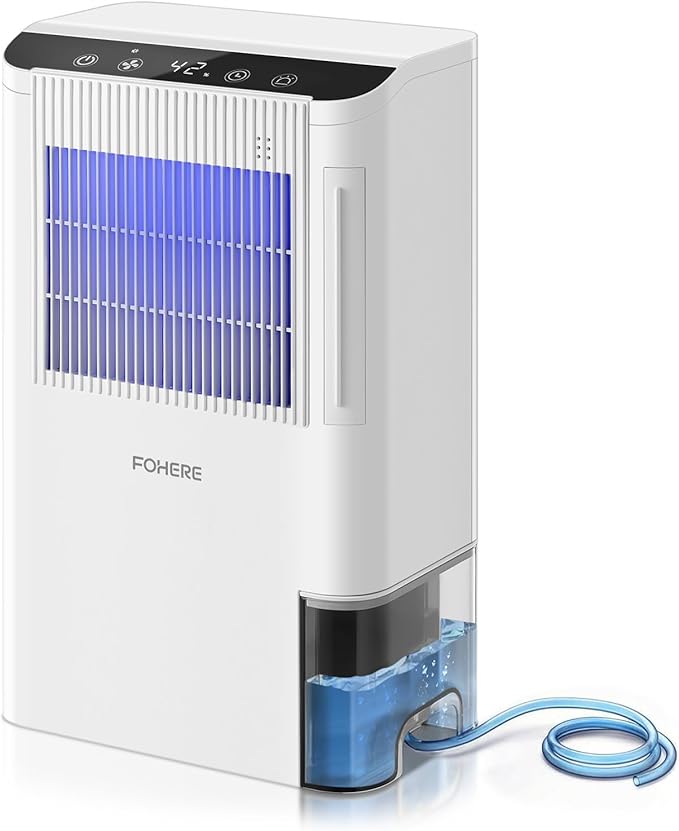 FOHERE Portable Dehumidifier for Home & RV, 85oz Water Tank & Drain Hose, Humidity Display, Sleep Mode, Auto Shut-Off, Compact Moisture Remover for Bathroom Bedroom Closet Laundry Room