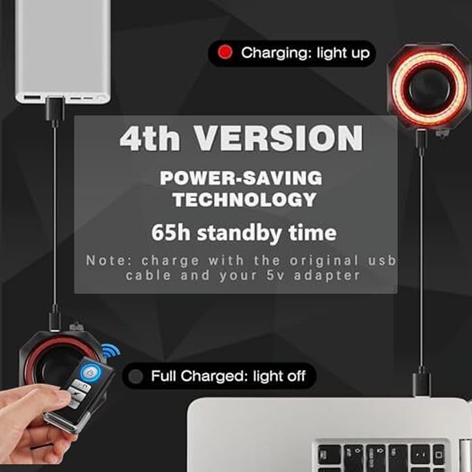 Bike Tail Light,Anti-Theft Bicycle Alarm Horn Wireless Remote Control USB Charging Smart Auto Brake Sensing IP65 Waterproof 110db Electronic Alarm Bell, Black