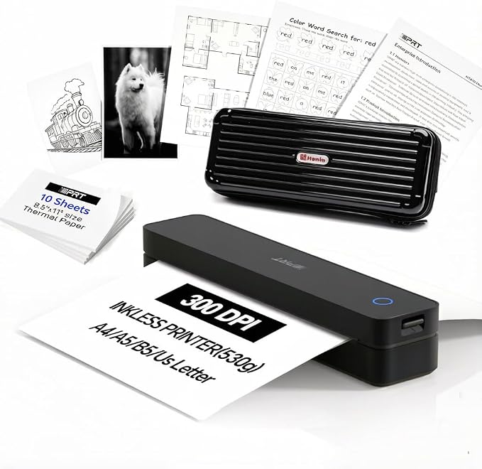 iDPRT Portable Thermal Printer Wireless for Travel, Printers for Home Use, Come with Carry Case& 10 Sheets Thermal Paper, Support 8.5x11 US Letter&A4 Thermal Paper, Compatible with Phone Laptop