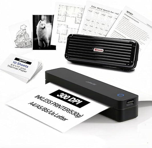 iDPRT Portable Thermal Printer Wireless for Travel, Printers for Home Use, Come with Carry Case& 10 Sheets Thermal Paper, Support 8.5x11 US Letter&A4 Thermal Paper, Compatible with Phone Laptop