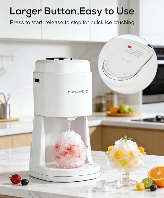 Shaved Ice Machine for Home, Electric ice Shaving Machine with 2 Ice Cups, Ice Shaver, Snow Cone Machine, Ice Crusher Snowcone Maker for Kids Birthday Party, House Warming Gifts (White)